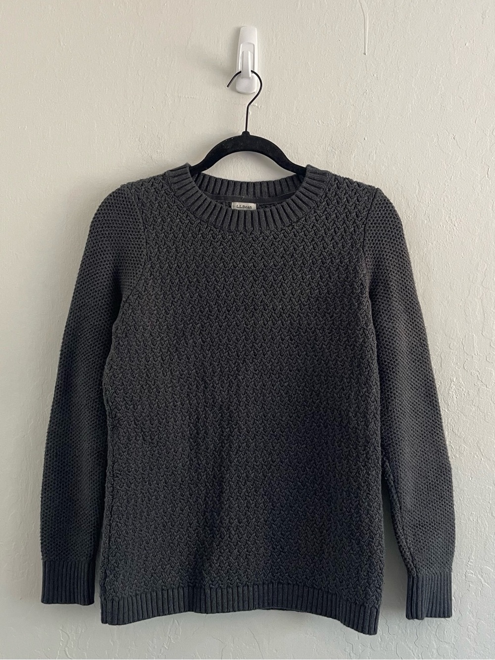 LL Bean Gray Thick Knit Cotton Pull Over Crew Sweater Mens Size Small
